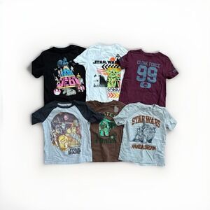 6 Youth Star Wars Short Sleeve T-Shirts Small 6/7 Lot Yoda Darth Vader Hans Solo